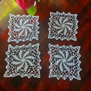 Vintage Handmade Doilies - Era 1960's - Square - Spiral Patern - Set Of 4